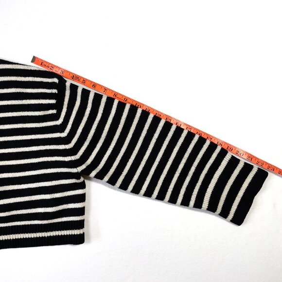 H&M Cropped Sweater Size M Wool Blend Black White Striped Crew Neck Long Sleeves - Picture 12 of 14